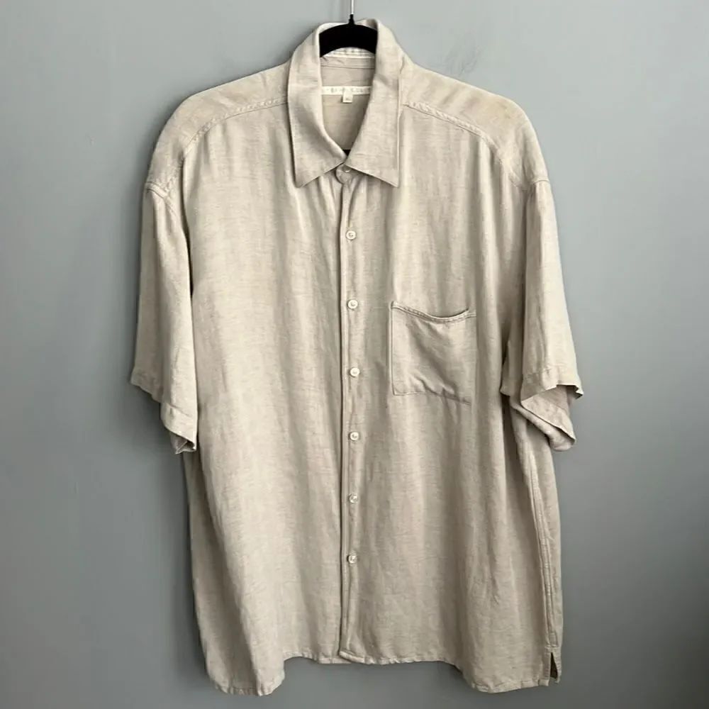 Perry Ellis Men’s XL tan linen camp shirt